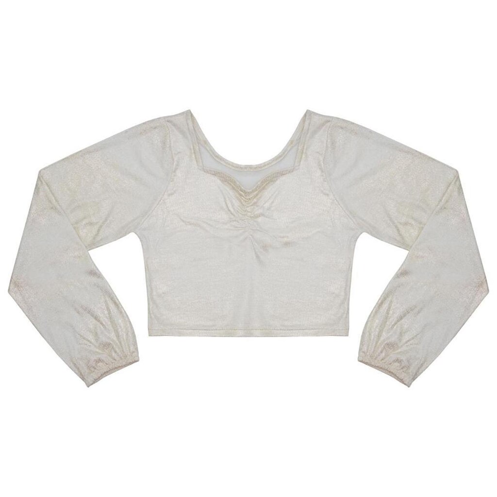 Blusa Juvenil Look Jeans Malha Metalizada - 8 - BEGE