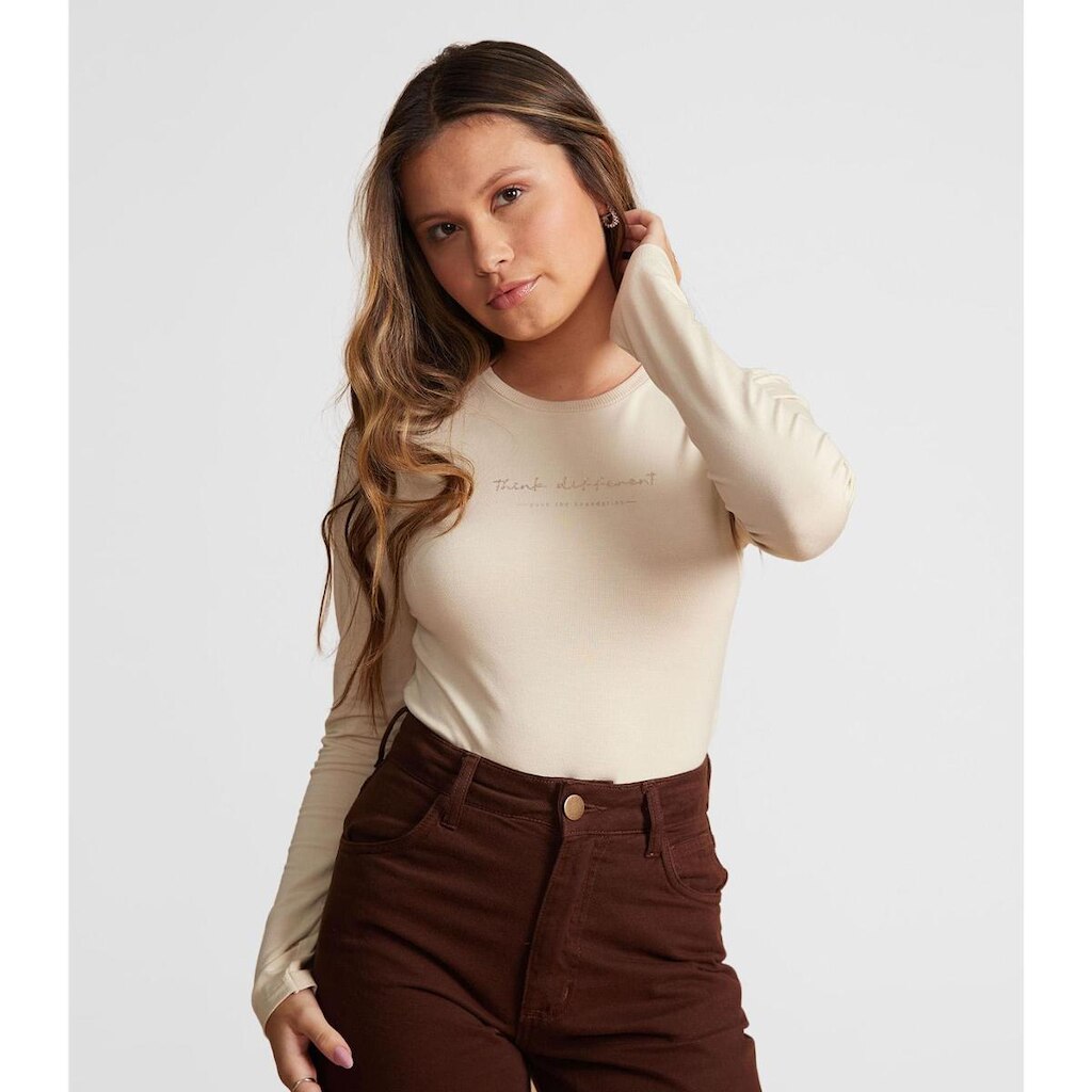 Blusa Juvenil Manga Longa Viscotorcion Minty Bege