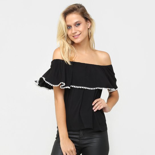 Blusa Kira Ombro A Ombro Babados - Preto
