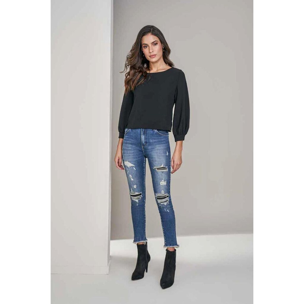Blusa Lado Avesso Manga 7/8 Preto Tam. G