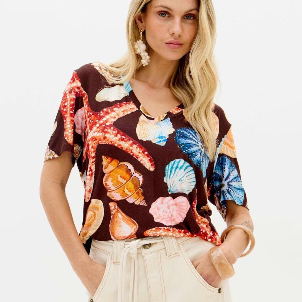 Blusa Lança Perfume Decote V Estampada Feminino