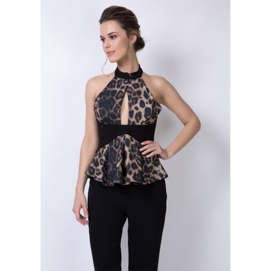Blusa Lança Perfume Frente Única Peplum - Marrom