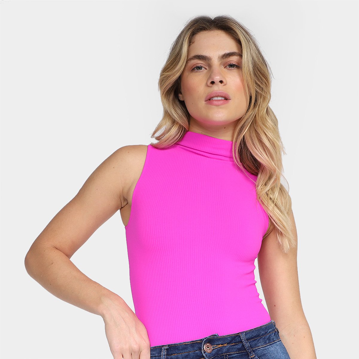 Blusa Lança Perfume Gola Alta Canelada Sem Manga Feminina - Pink Menor preço em Blusa Lança Perfume Gola Alta Canelada Sem Manga Feminina - Pink