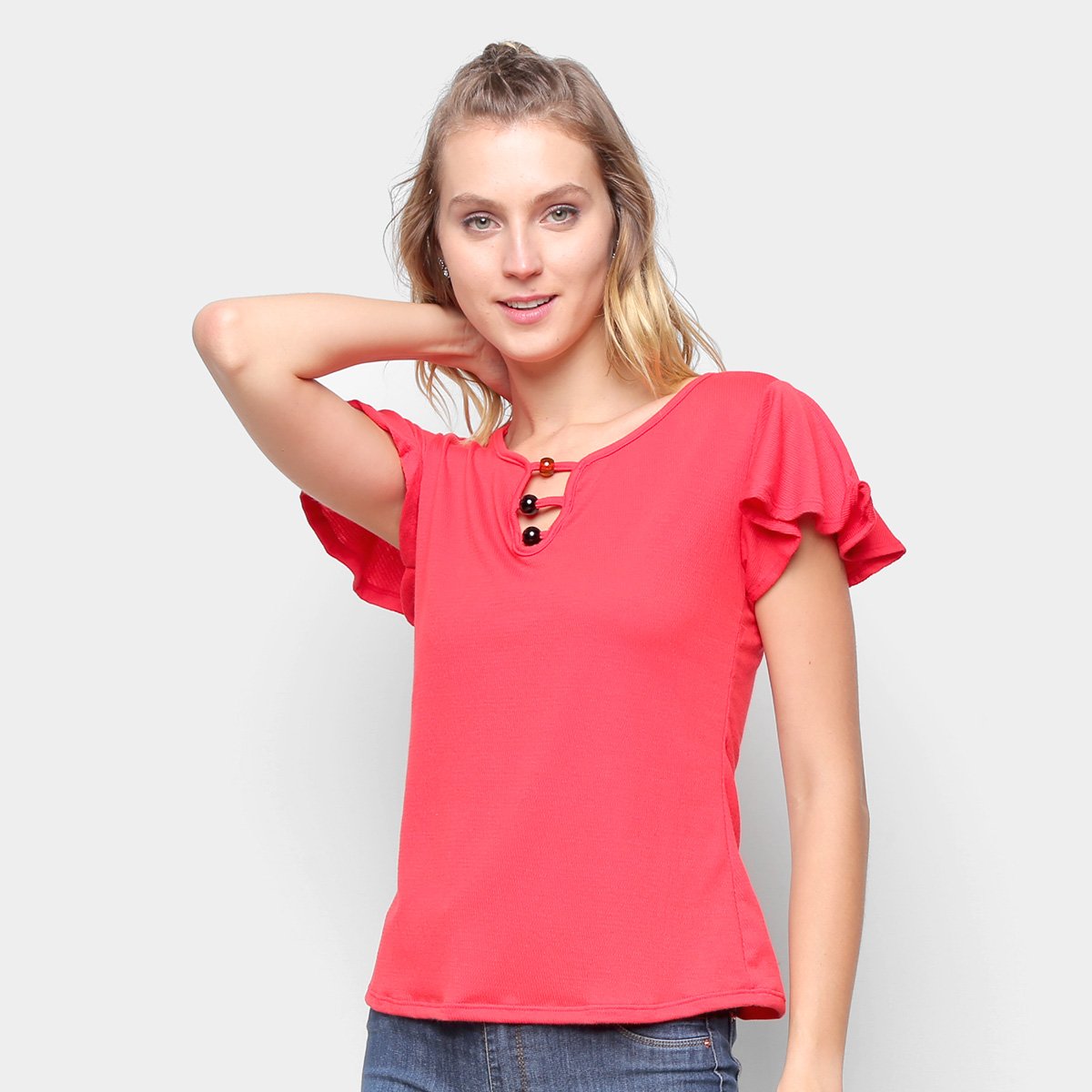 Blusa Lecimar Básica Detalhe Ponteiras Feminina - Vermelho Menor preço em Blusa Lecimar Básica Detalhe Ponteiras Feminina - Vermelho