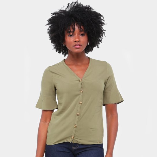 Blusa Lecimar Botões Feminina - Verde escuro