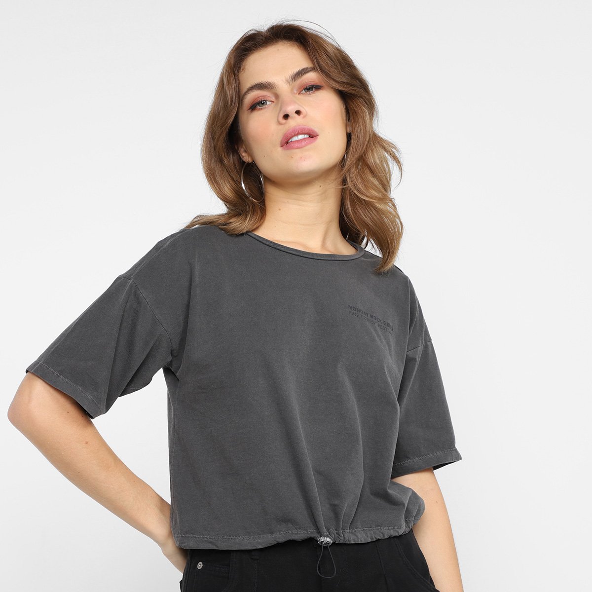 Blusa Lecimar Silk Rock Girl Posterior Barra Elástico Feminina - Preto Menor preço em Blusa Lecimar Silk Rock Girl Posterior Barra Elástico Feminina - Preto