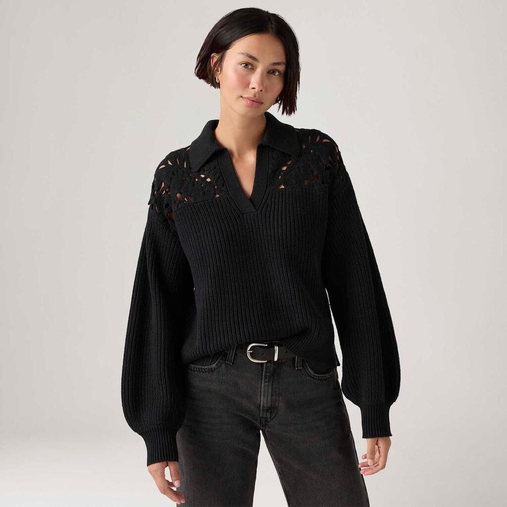 Blusa Levi's Bianca Crochet Polo Manga Longa Preta Feminina