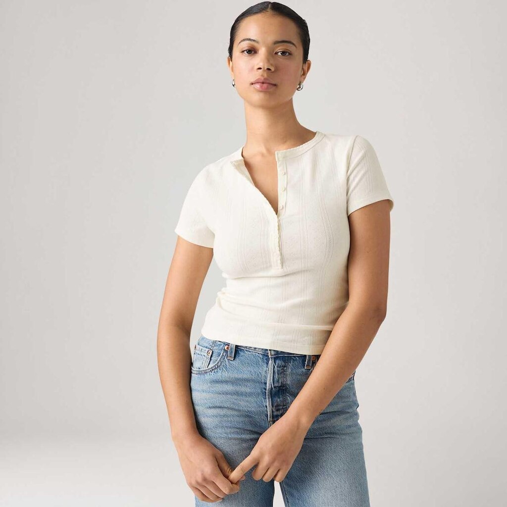Blusa Levi's Dry Goods Pointelle Henley Manga Curta Cru Feminina