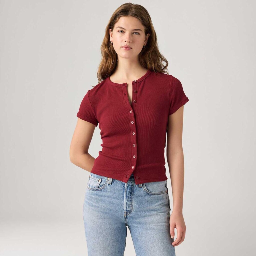 Blusa Levi's Rory Button Through Vinho Manga Curta Feminina