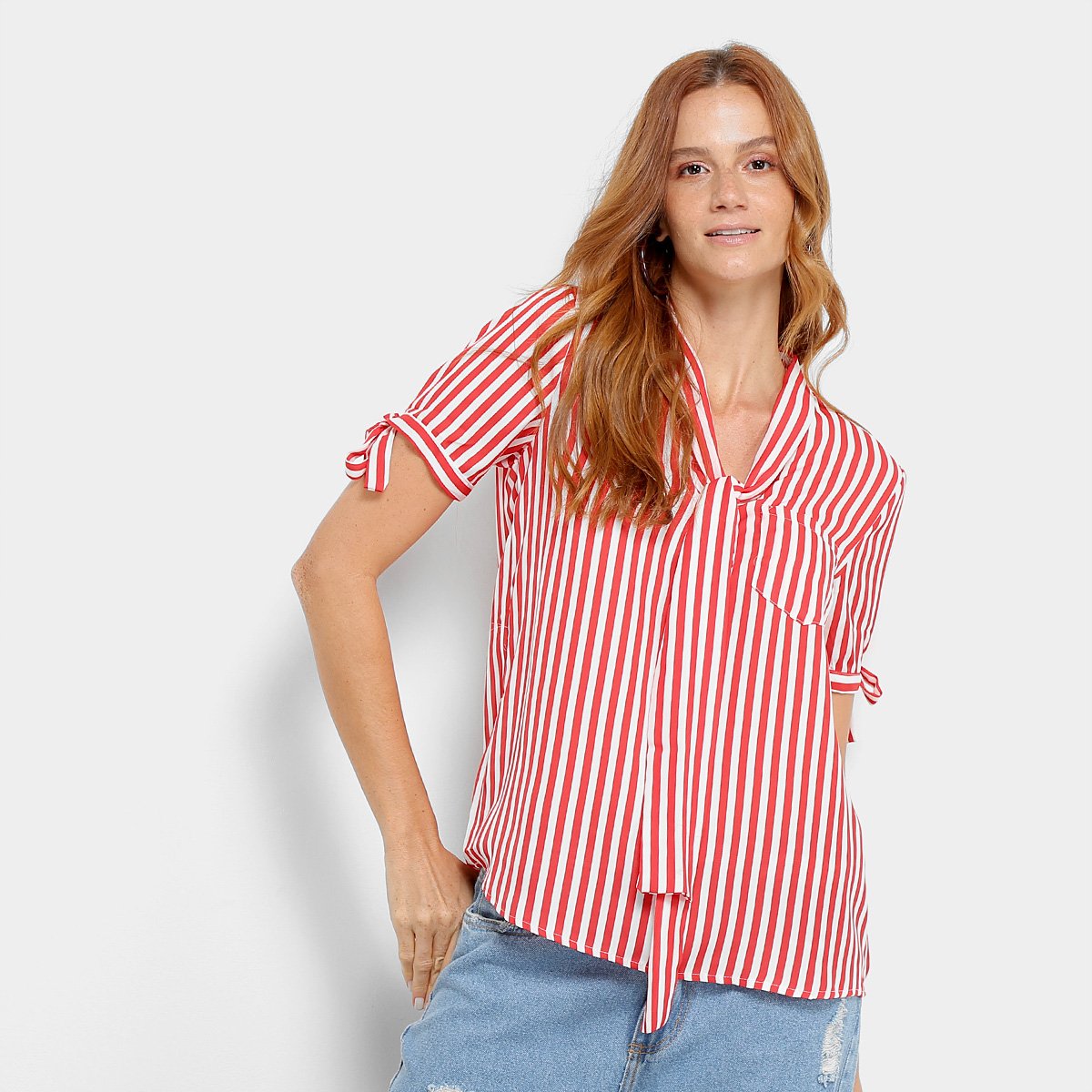 Blusa Lily Fashion Bolso Laço Decote Y Feminina - Vermelho é boa?