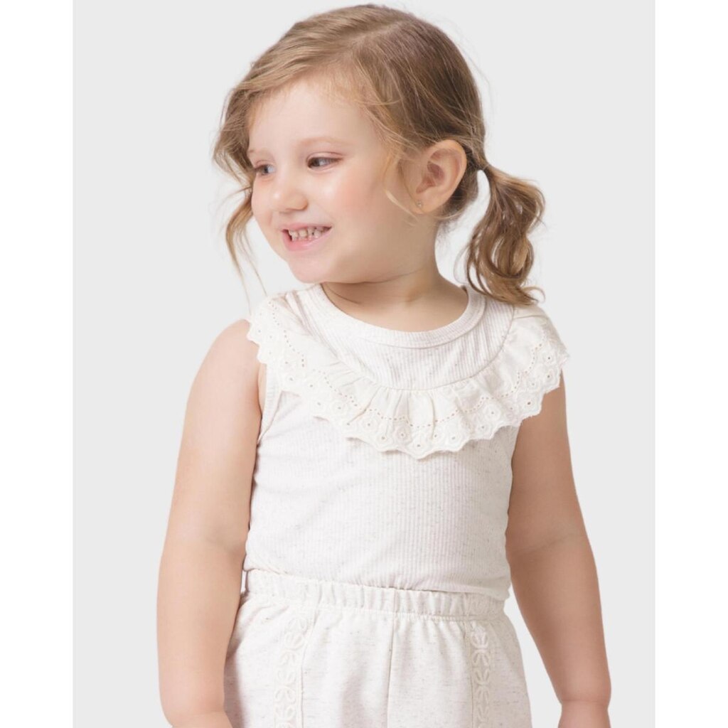 Blusa linho Boreal com bordado inglês verão clássico leve sofisticado - Branco - Menina 1 a 4 anos