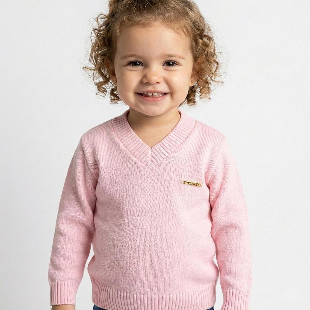 Blusa Lisa Tricô Kids Decote V