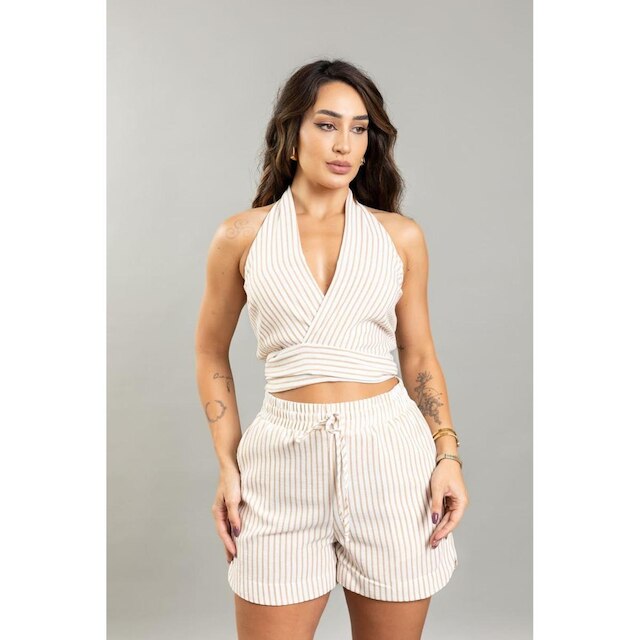 Blusa Listrada Em Poliéster Feminina Lemier Collection