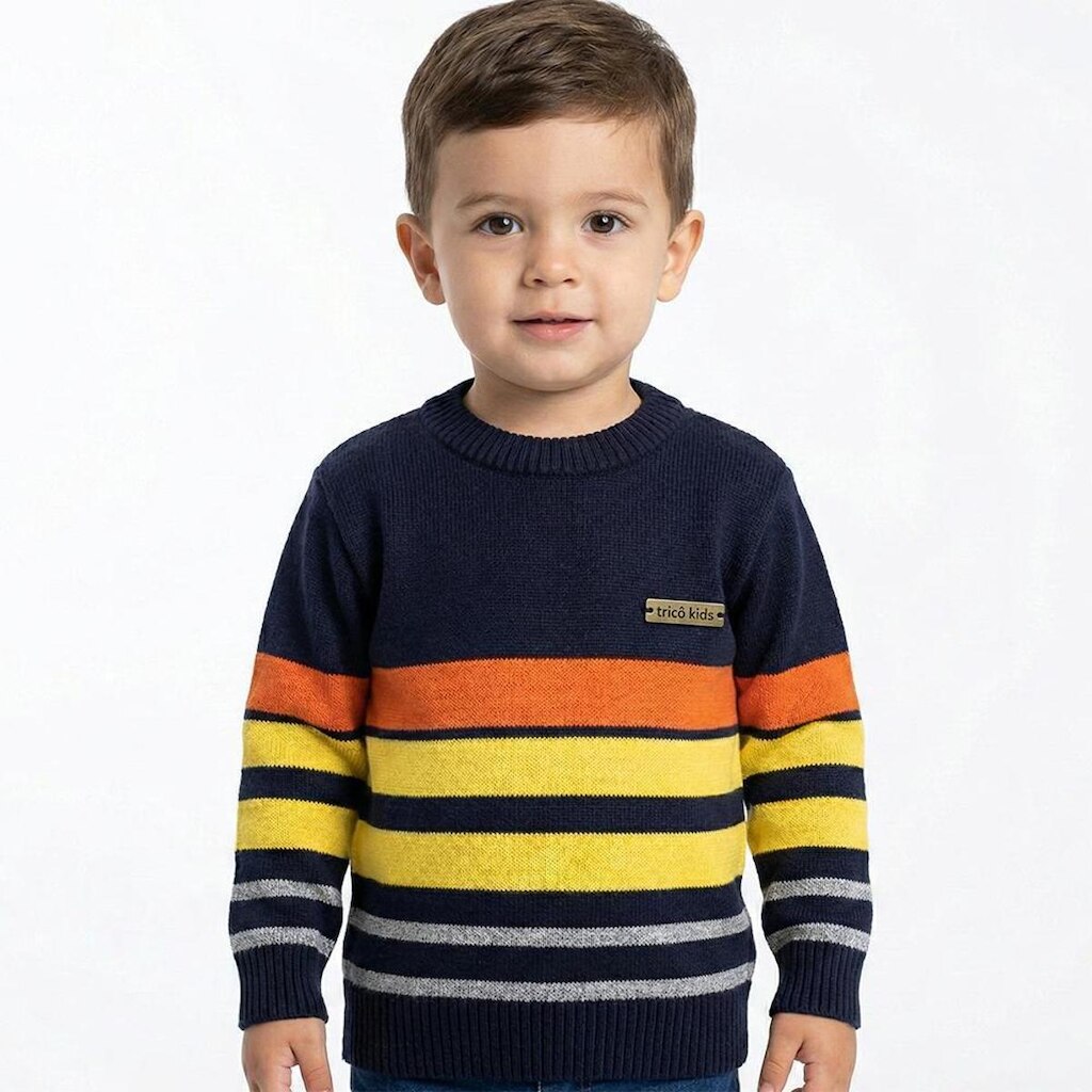 Blusa Listrada Tricô Kids Decote Redondo