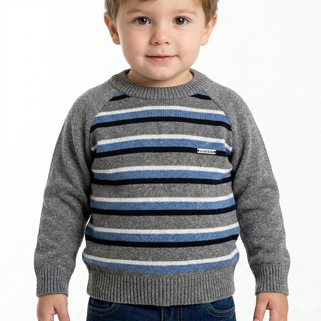 Blusa Listrada Tricô Kids Manga Raglan