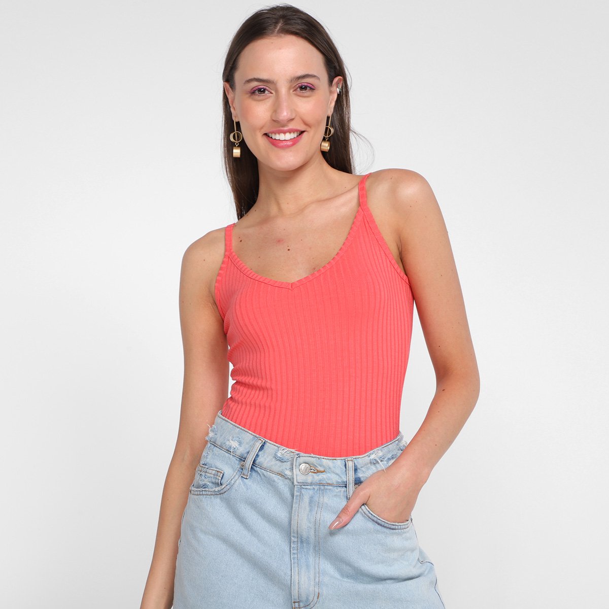Blusa Lunender Alça Finas Canelada - Rosa Menor preço em Blusa Lunender Alça Finas Canelada - Rosa