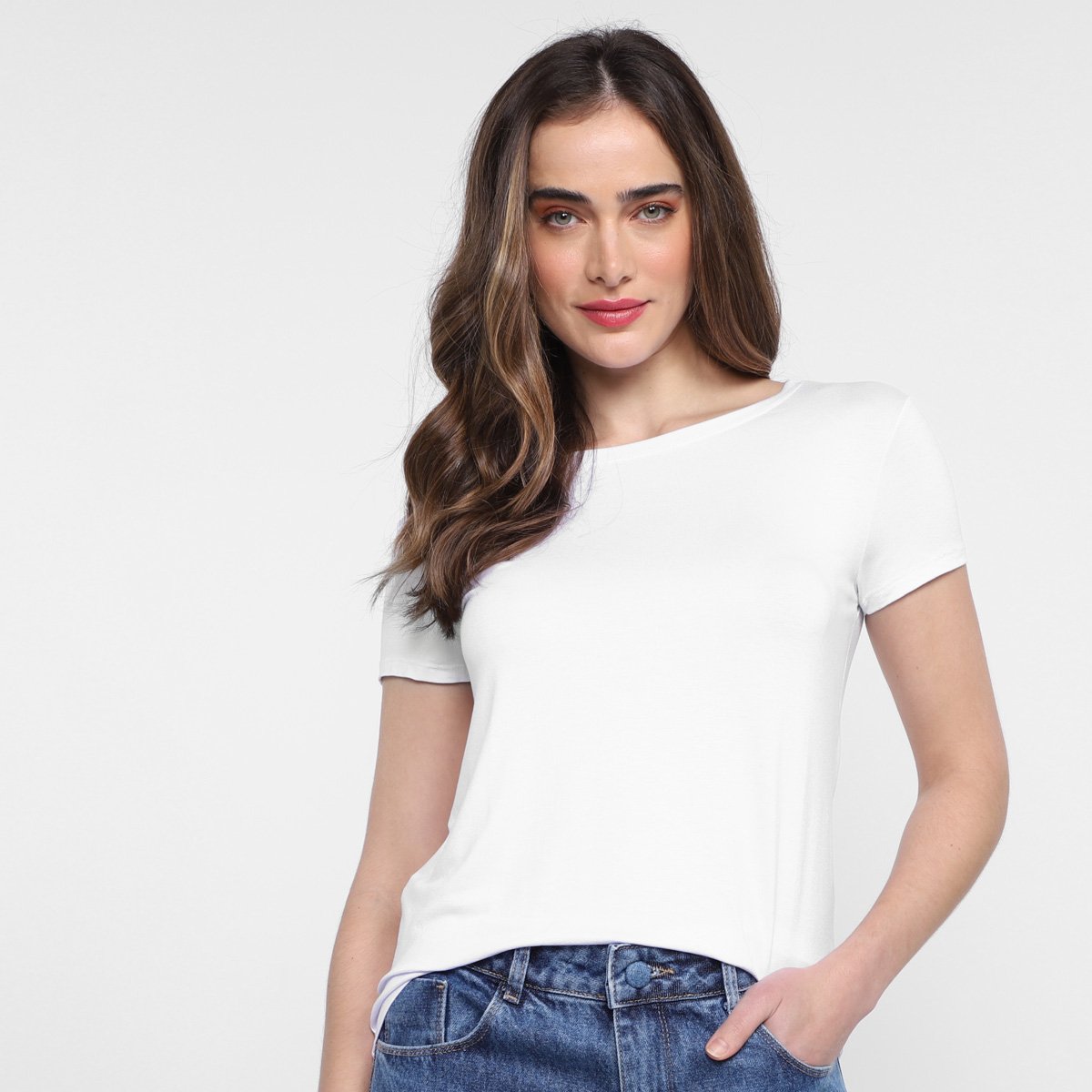 Blusa Lunender Básica Manga Curta Feminina - Branco Menor preço em Blusa Lunender Básica Manga Curta Feminina - Branco