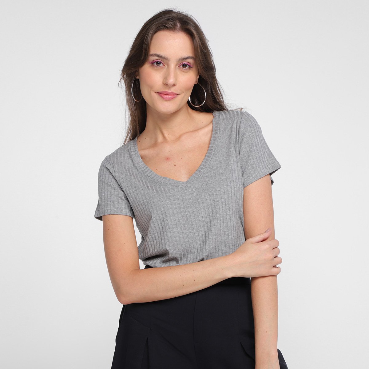 Blusa Lunender Canelada Feminina - Mescla Menor preço em Blusa Lunender Canelada Feminina - Mescla
