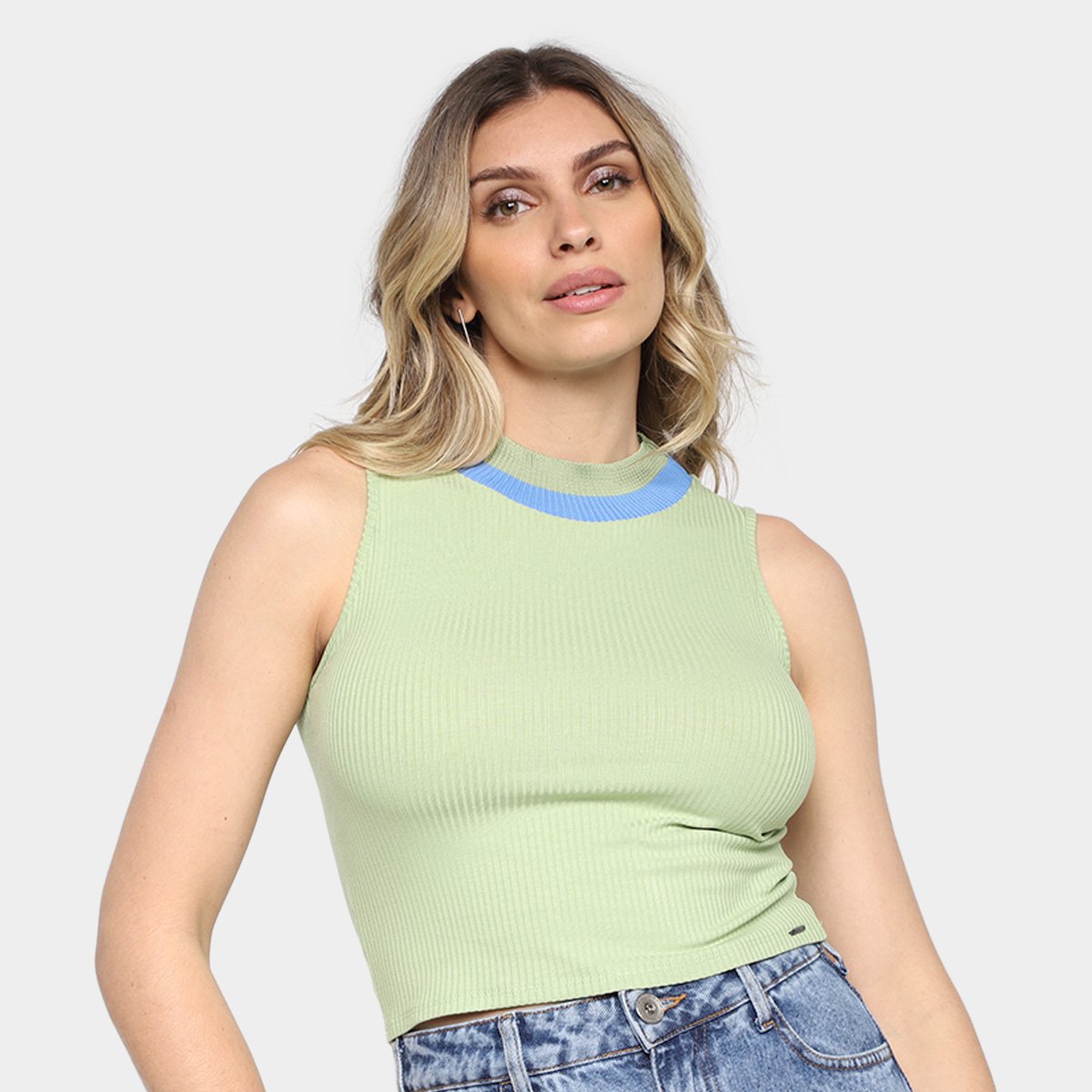 Blusa Lunender Canelada Sevilha Gola Média Feminino - Verde Menor preço em Blusa Lunender Canelada Sevilha Gola Média Feminino - Verde