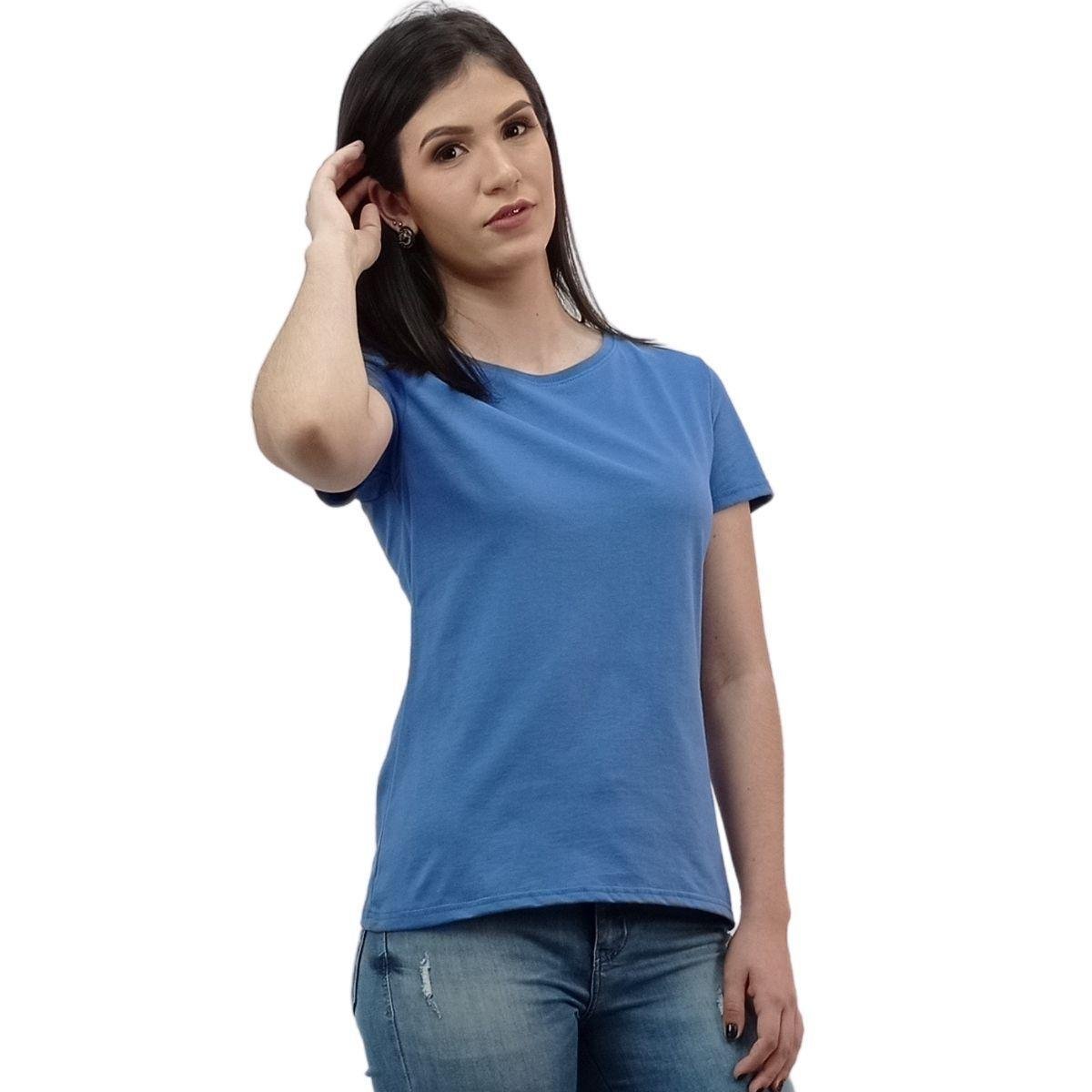 BLUSA MALWEE BASICA FEMININA GOLA REDONDA - Azul Claro Menor preço em BLUSA MALWEE BASICA FEMININA GOLA REDONDA - Azul Claro
