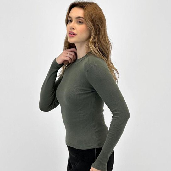 Blusa Malwee Canelada Gola Alta Manga Longa Feminina Zattini