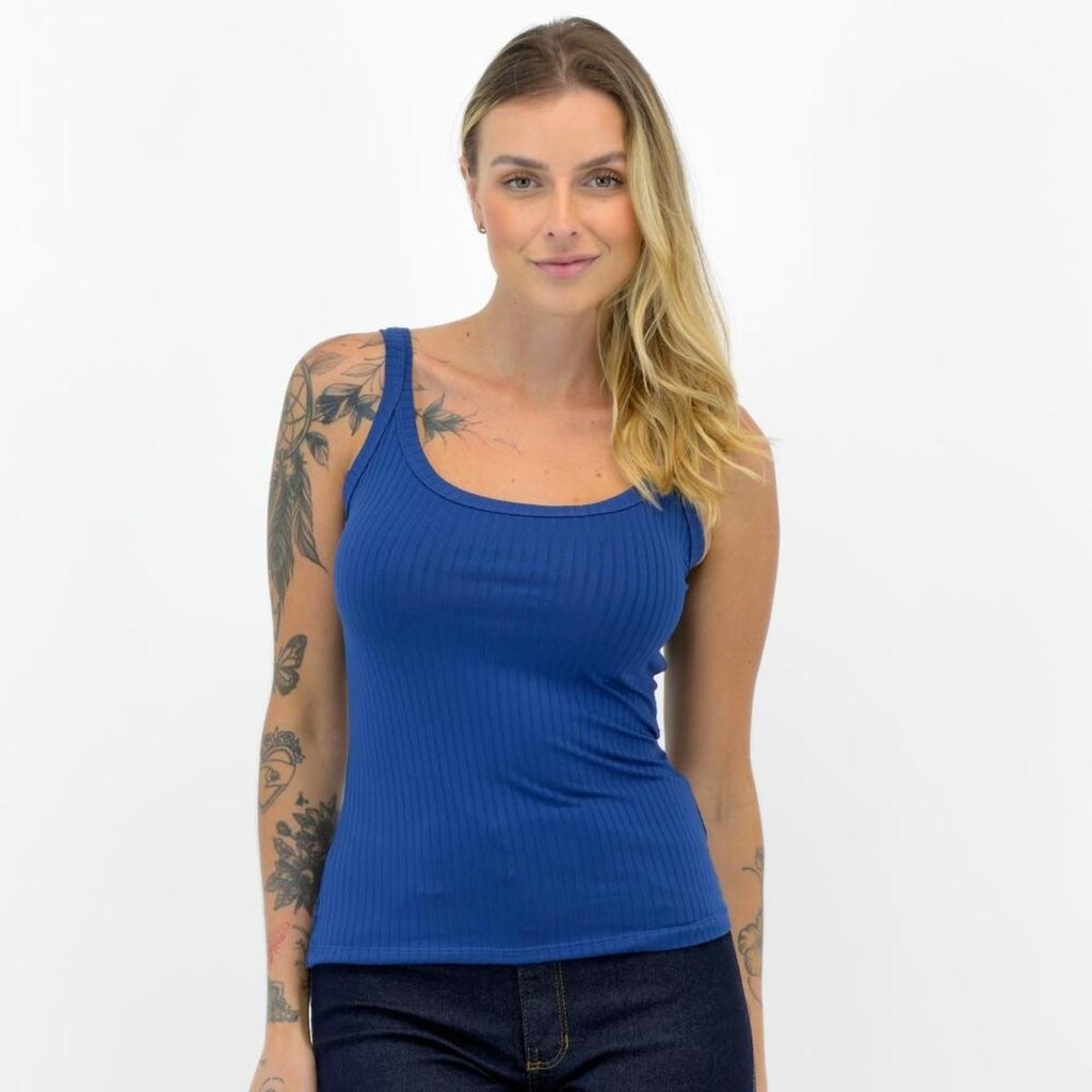 Blusa Malwee Regata Básica Canelada Feminina