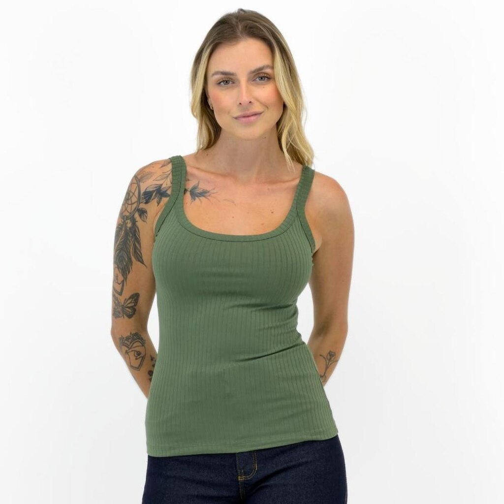 Blusa Malwee Regata Básica Canelada Feminina