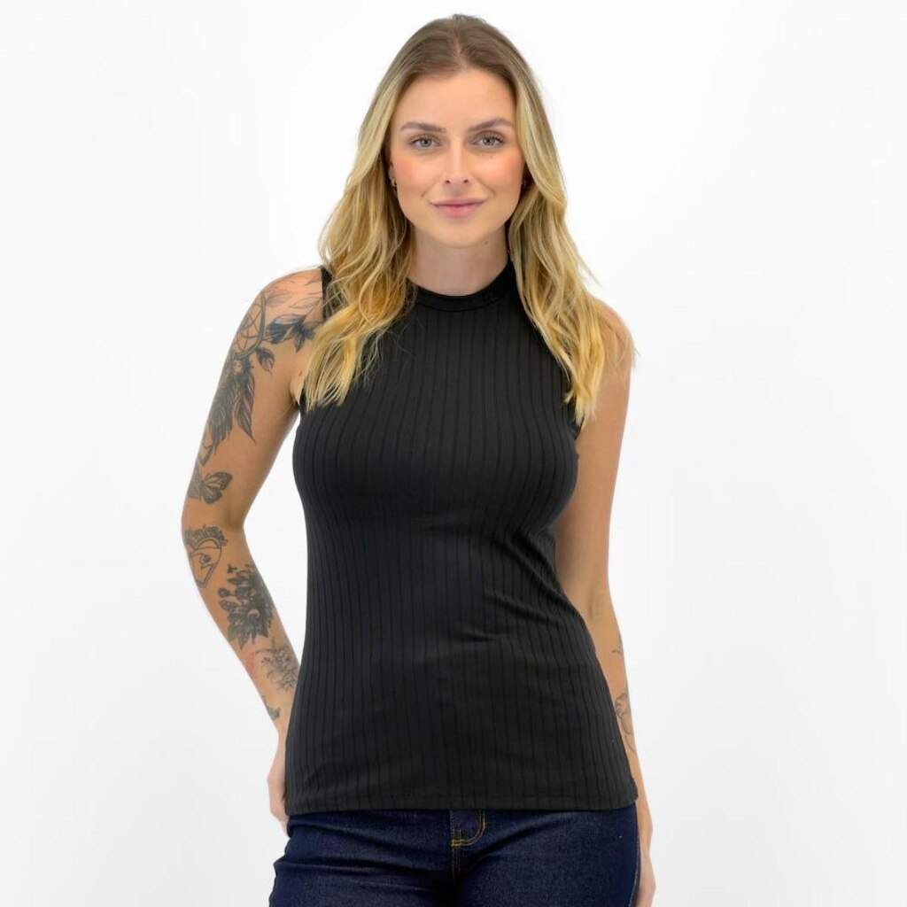 Blusa Malwee Regata Canelada Básica Gola Alta Feminina