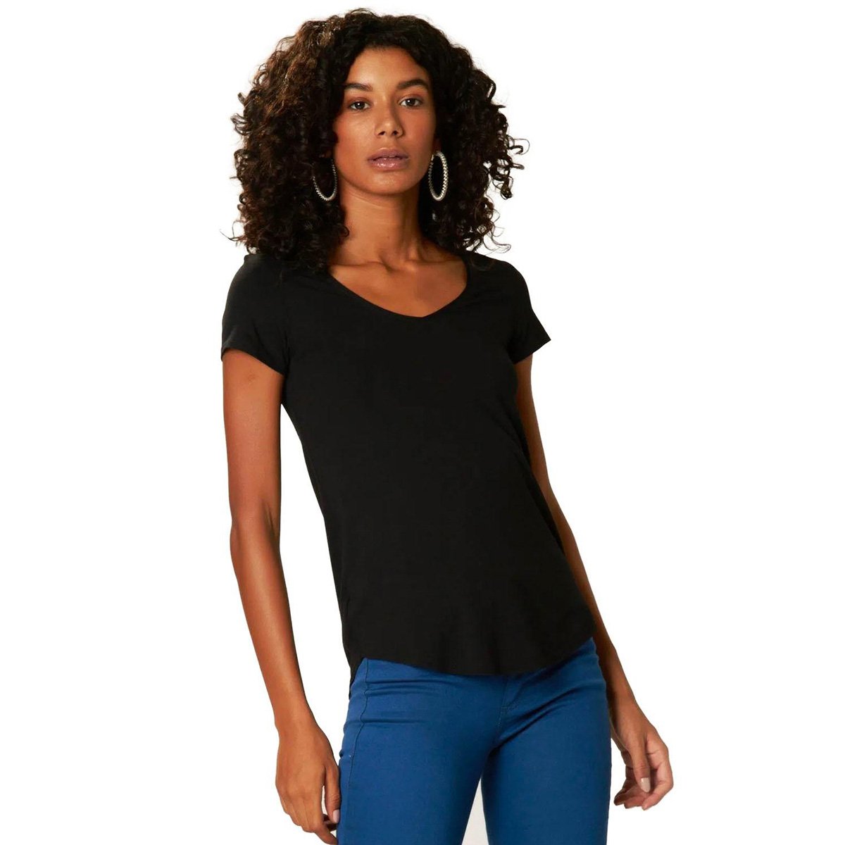 Blusa Malwee Tradicional Básica Manga Curta Feminina - Preto Menor preço em Blusa Malwee Tradicional Básica Manga Curta Feminina - Preto