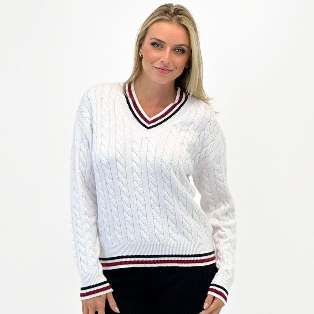 Blusa Mamô Tricot Manga Longa Gola V Feminina