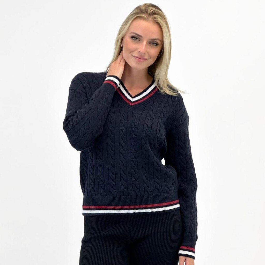 Blusa Mamô Tricot Manga Longa Gola V Feminina