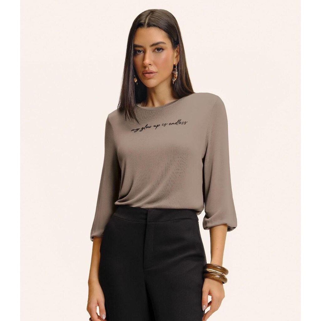 Blusa Manga 3/4 Bufante Visco Endless Feminina Marrom