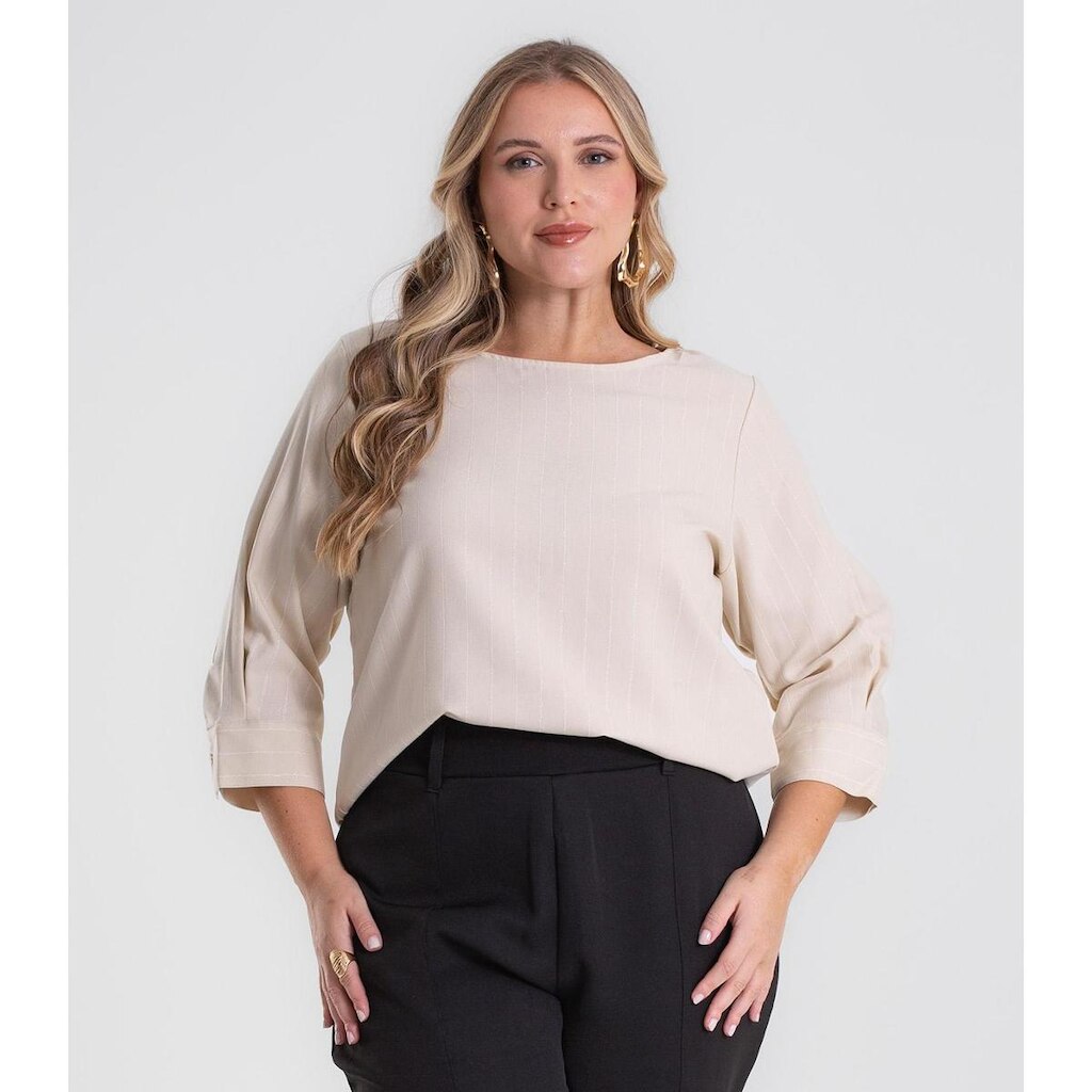 Blusa Manga 3/4 Twill Plus Size Secret Glam Bege