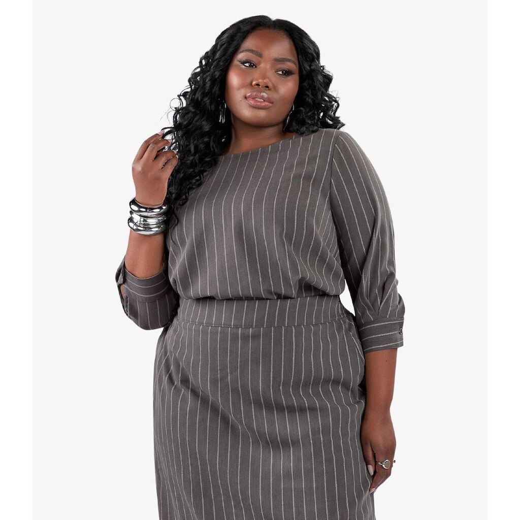 Blusa Manga 3/4 Twill Plus Size Secret Glam Cinza