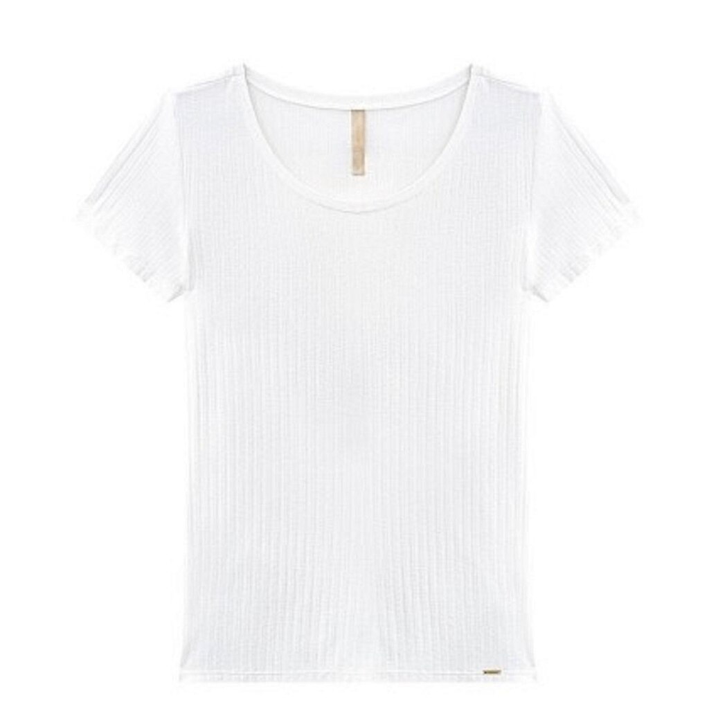 Blusa Manga Curta Canelada Básica Feminina Lunender 00400 Branca