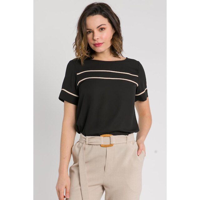 Blusa Manga Curta com Filetes Feminina
