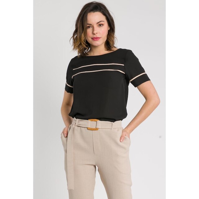 Blusa Manga Curta com Filetes Feminina