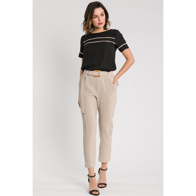 Blusa Manga Curta com Filetes Feminina