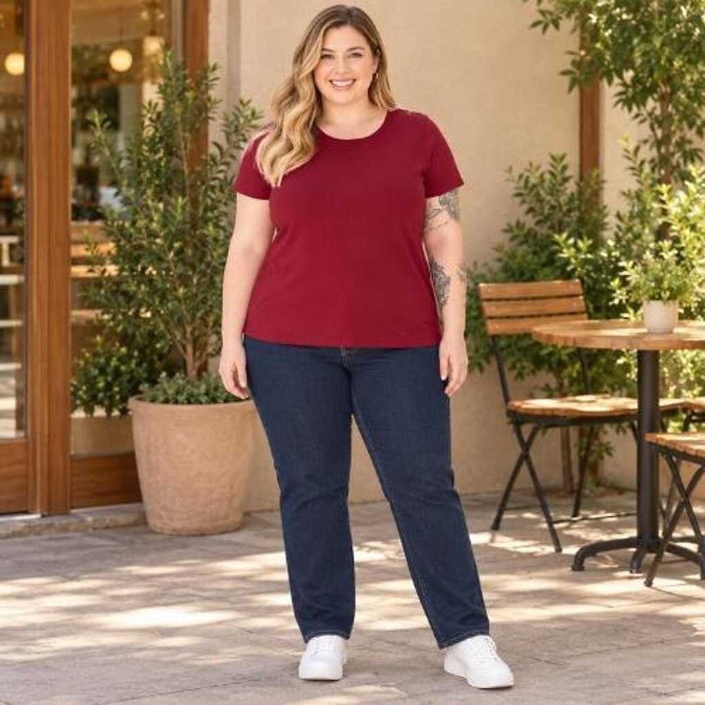 Blusa Manga Curta e Decote Redondo Plus Size em Algodão- Malwee
