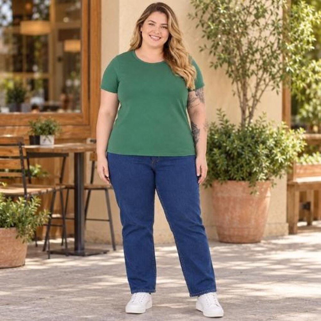 Blusa Manga Curta e Decote Redondo Plus Size em Algodão- Malwee