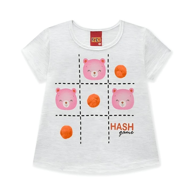 Blusa Manga Curta Infantil Menina Algodão Malha Urso Pompom