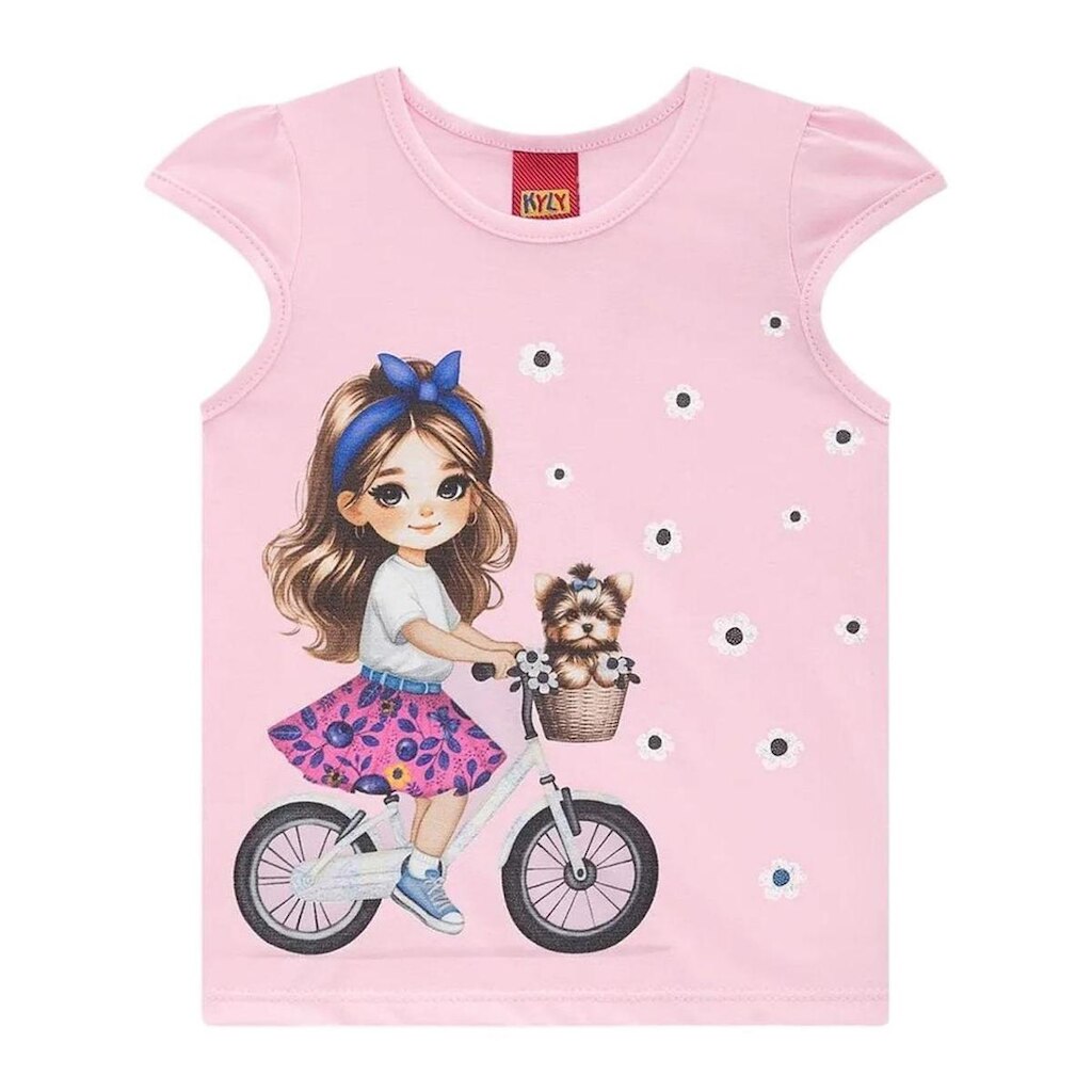 Blusa Manga Curta Kyly 1001263 Infantil Menina Estampa Glitter Algodão T. 04/08