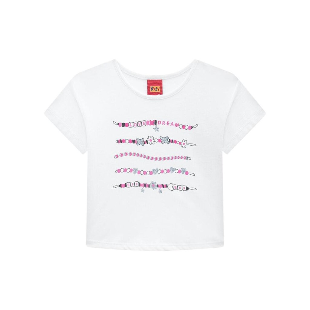 Blusa Manga Curta Kyly 1001288 Infantil Cropped Estampada Algodão T. 04/08