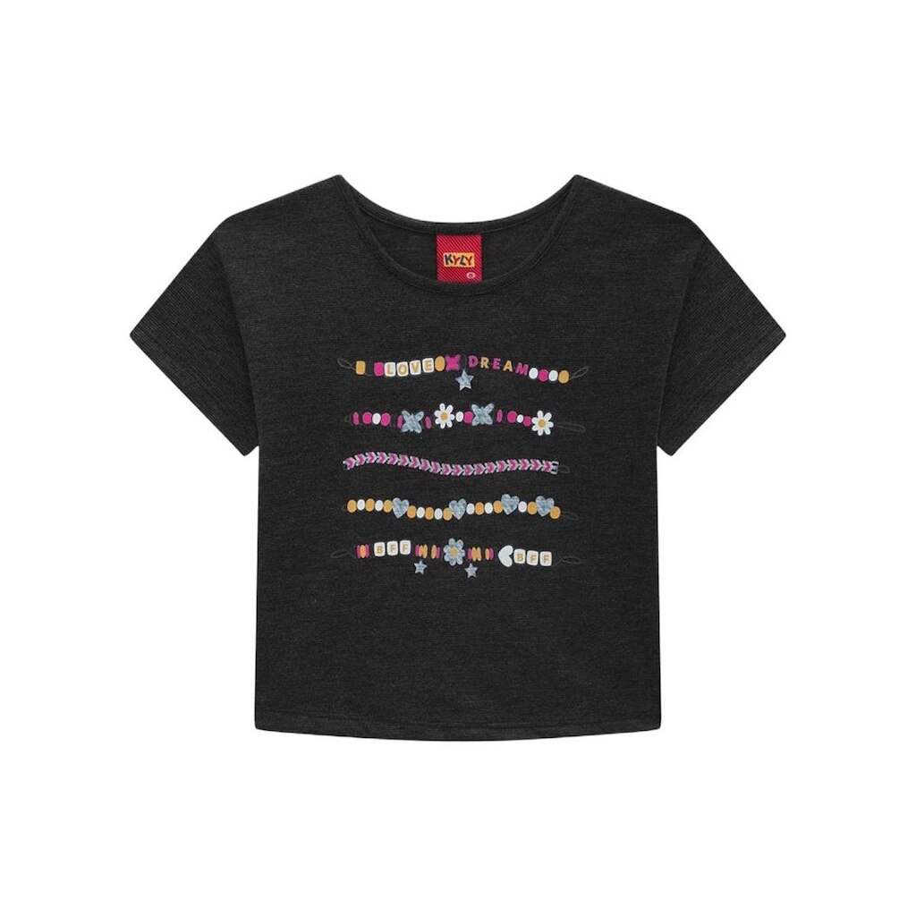 Blusa Manga Curta Kyly 1001288 Infantil Cropped Estampada Algodão T. 04/08