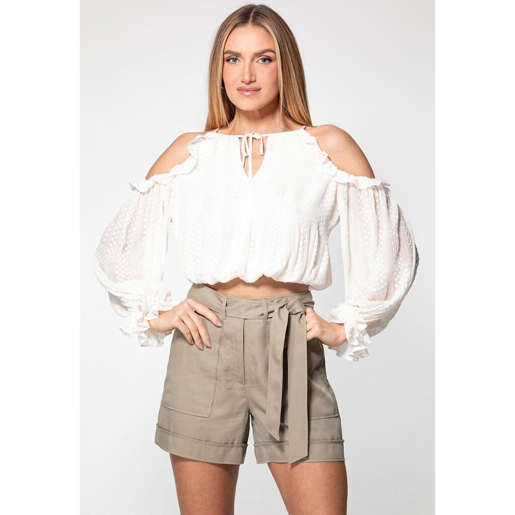 Blusa Manga Longa Chiffon Trabalhado Off White
