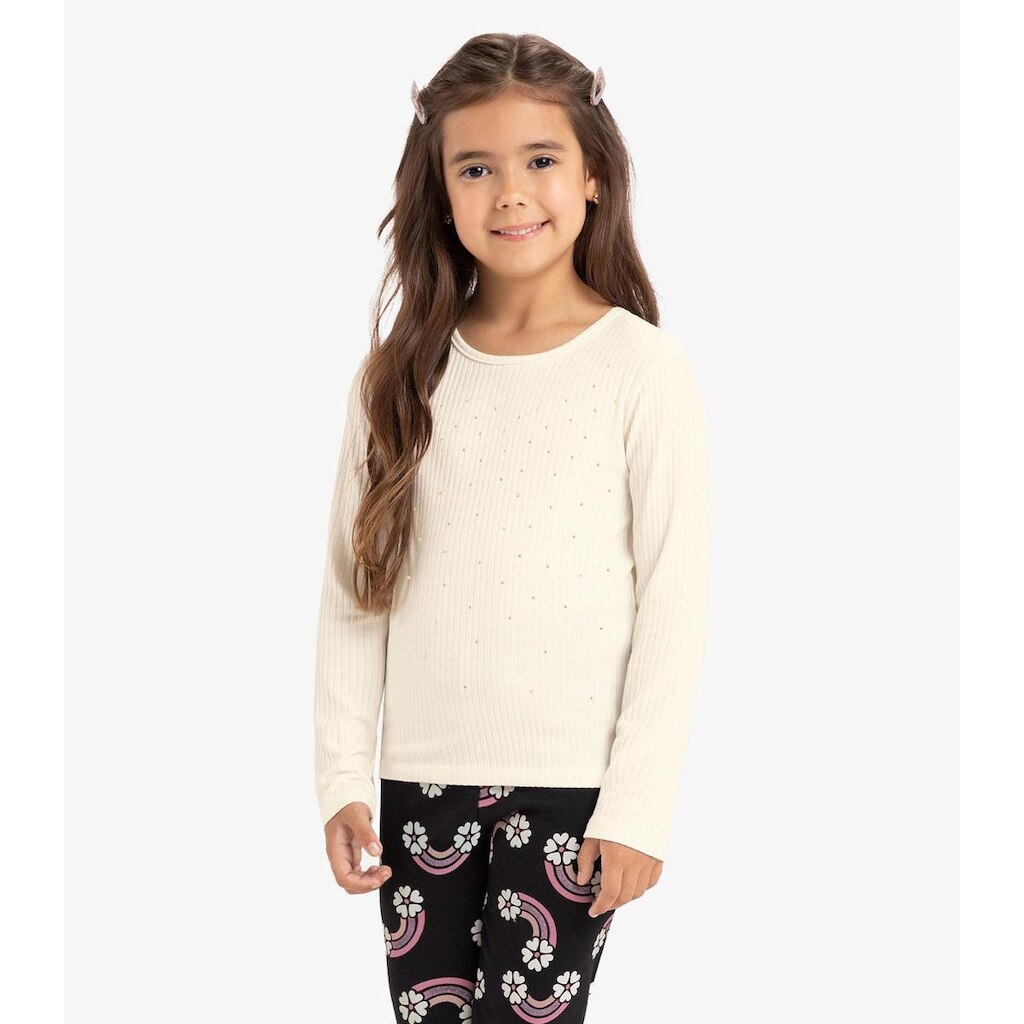 Blusa Manga Longa Com Aplicação Strass Rovi Kids Bege