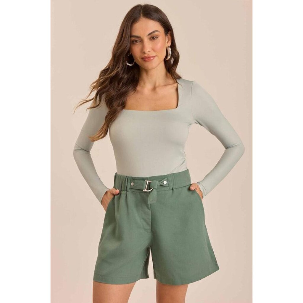 BLUSA MANGA LONGA DOCE TRAMA DECOTE QUADRADO FEMININA