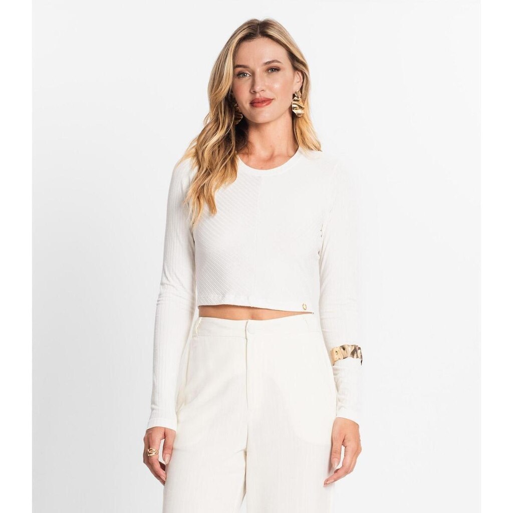 Blusa Manga Longa Em Ribana Canelada Endless Bege