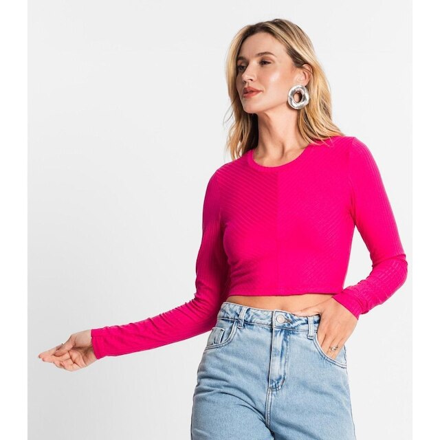Blusa Manga Longa Em Ribana Canelada Endless Rosa