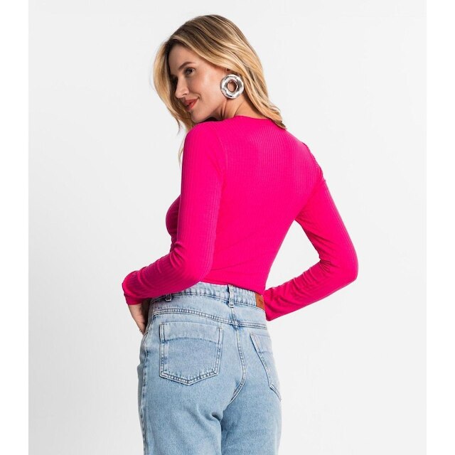 Blusa Manga Longa Em Ribana Canelada Endless Rosa